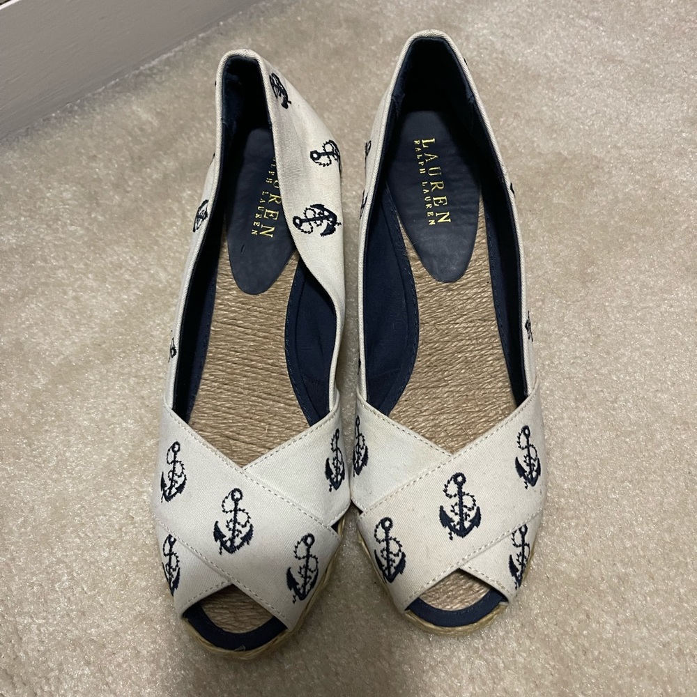Ralph Lauren espadrille peep toe wedge. Size 8